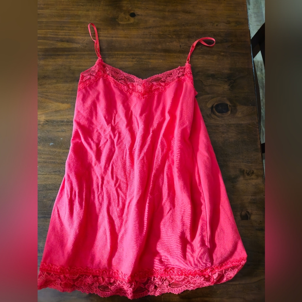 Coral Red/Pink Lace Trim Camisole Tank Top | Women's XL | Y2K, 2000s, Lingerie